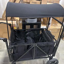 4 Seater Stroller Wagon for Kids, Wanan 4 Child Stroller Wagon, Foldable Wagon Stroller 4 Passenger W/ Removable Canopy, Adjustable Push Pull Handle, 