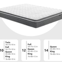 King Size Mattress, 14 Inch Hybrid Mattress