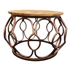 Vintage Round Wood & Metal Coffee Table