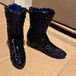 Vintage Two Fenton Cobalt Blue Boots