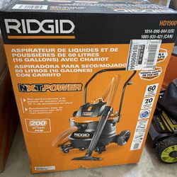 NEW IN BOX RIDGID 16 Gal. 7.0 Peak HP NXT Power Shop Vacuum HD1900 Wet Dry Vac with Cart, Fine Dust Filter, Pro Hose and Accessories