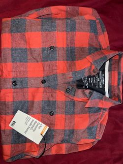 New with Tags REI COOPERATIVE Orange & Grey Plaid Flannel Shirt Small