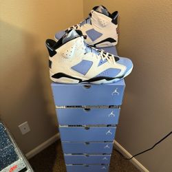 Brand new Air Jordan UNC White 6’s sizes 12-13 with original box and proof of purchase.  No trades sorry cash is king.
