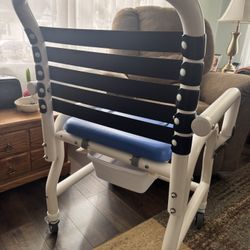 Wheeled Bedside Commode Chair White Blue Black with Removable Armrest Backrest