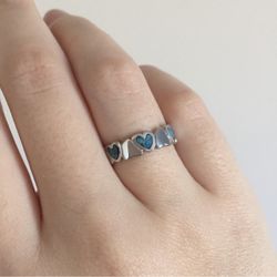 Vintage Dainty Blue Green Heart Wrap Around Chain Band Ring