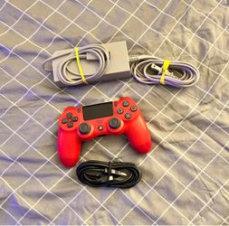 Red Wireless PS4 Controller with USB Cable & Wii Power Adapter