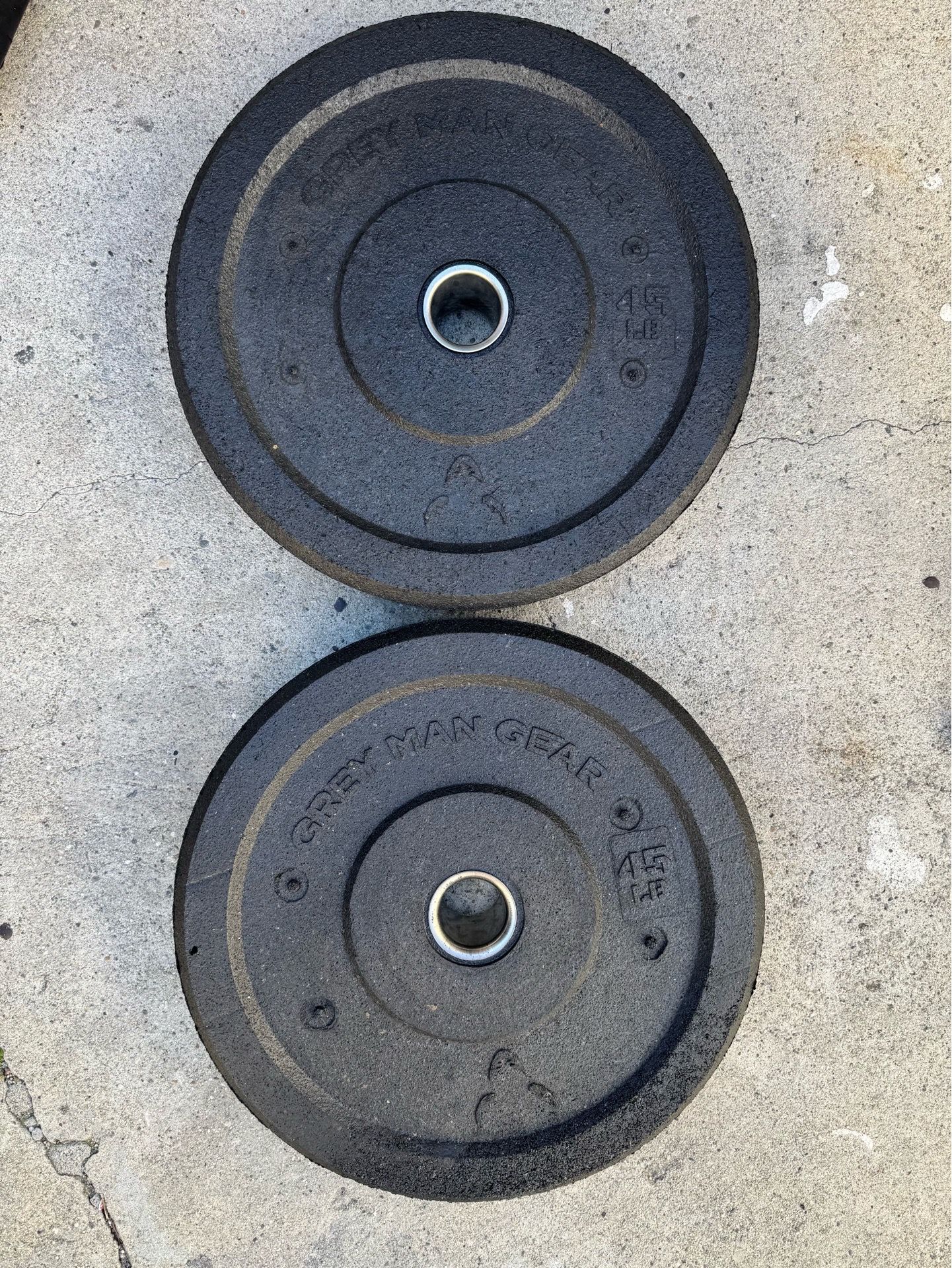 Olympic Weights Grey Man Gear Bumper Plates Pair of 45lbs in excellent condition
