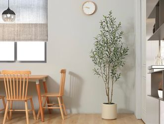 Artificial Olive Trees, 6 ft Tall Fake Olive Trees for Indoor Faux Olive Silk Tree with White Planter,Large Olive Plants for Home Decor and Housewarmi