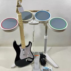 Nintendo Wii Rock Band Bundle, Drums, Guitar, Game, Mic