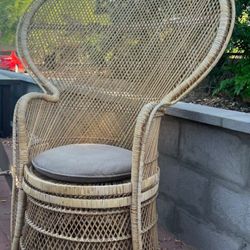 Vintage Rattan Peacock Chair With Cushion