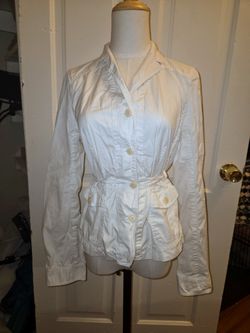 J.Crew White Shirt Jacket Tie Belt Button Front Cargo Pockets Womens Small