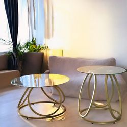 Elegant Gold Ring Glass Coffee Table Set – Modern Glam Style.