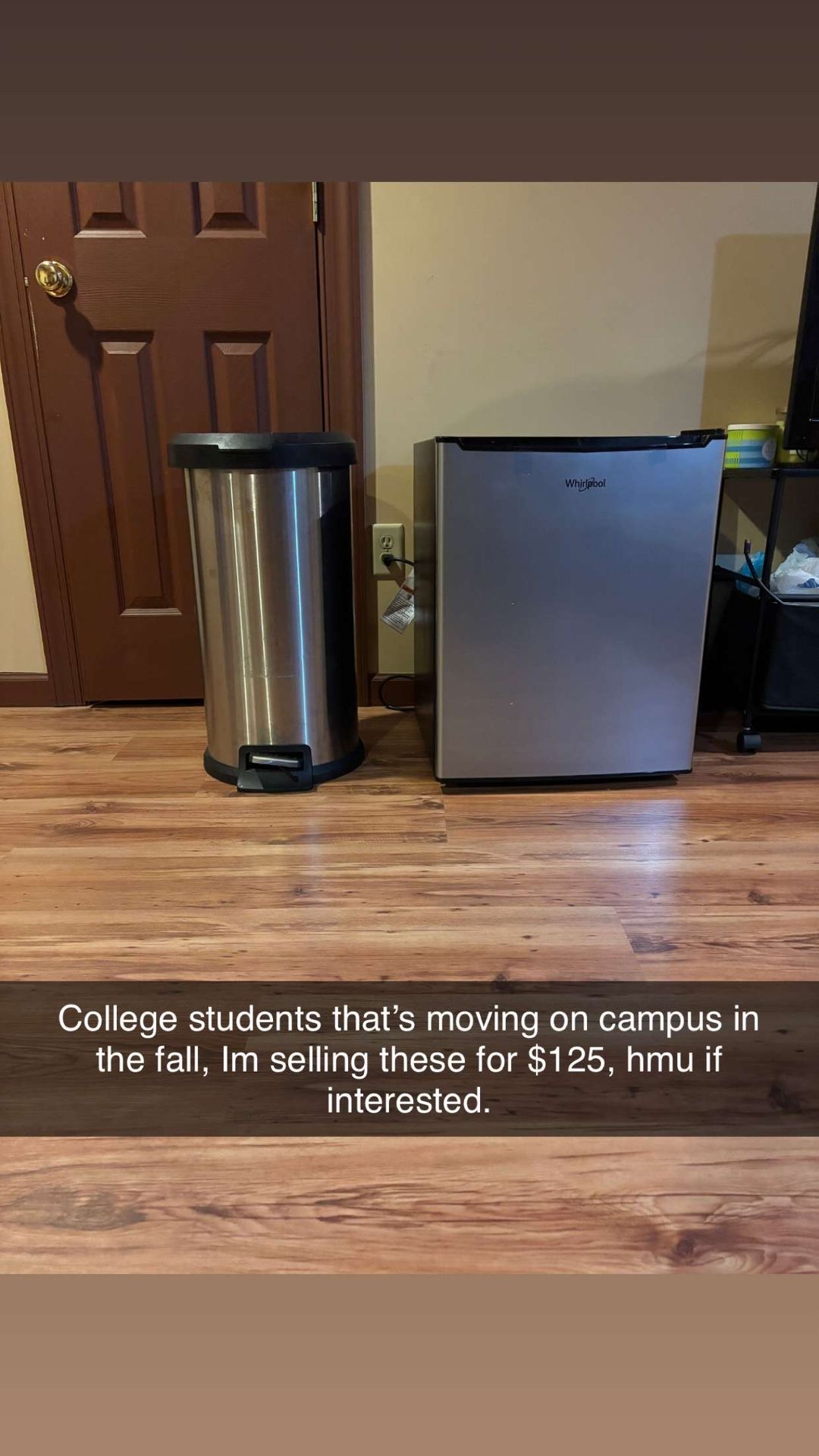 Small Fridge & Trashcan