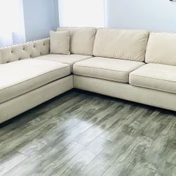 🔥Beautiful Beige large Sofa Couch Sectional Chaise L shape Velvet
