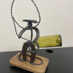 New Horseshoes Rancher w/ Lasso Artisan Welded Liquor Bottle holder