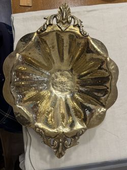 Ornate Hammered Footed Brass Bowl With Handle