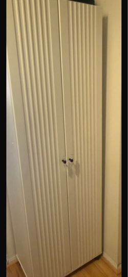 White Two-Door Wardrobe with Ribbed Doors