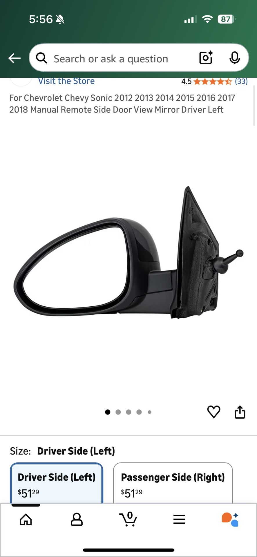Chevy Sonic Drive Side Mirror