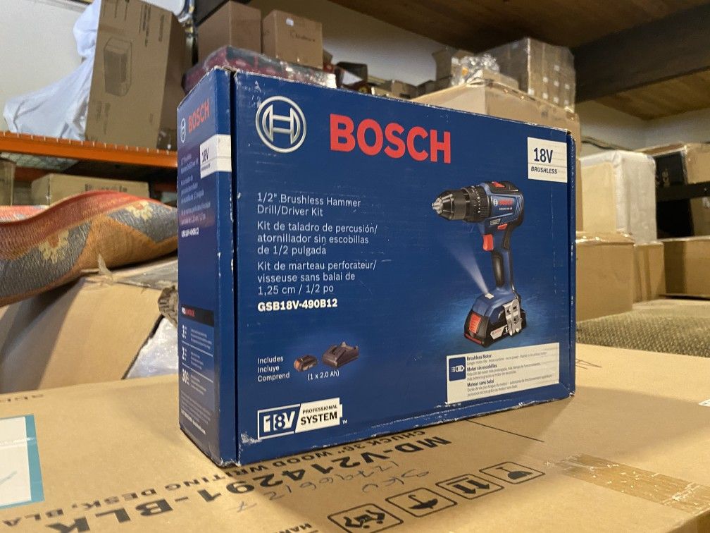 NEW! BOSCH 1/2″ Brushless Hammer Drill/Driver Kit (GSB18V-490B12)
