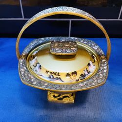 Beautiful Vintage Cabasso Judaica Enamel/brass Basket 