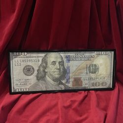 Framed $100 Bill Wall Art - Benjamin Franklin Novelty Print