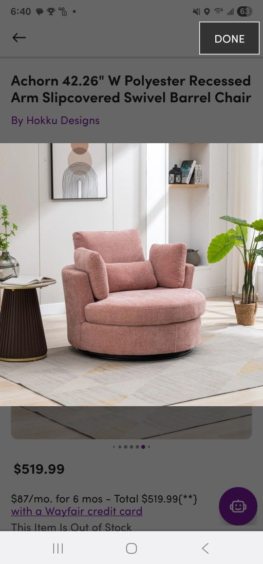 Achorn 42.26" W Polyester Recessed Arm Slipcovered Swivel Barrel Chair