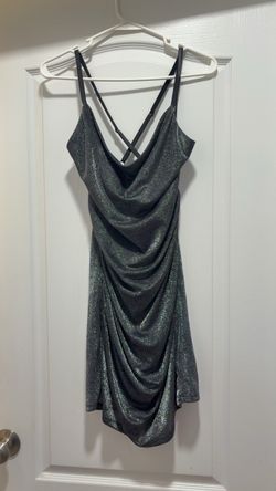 Silver Glitter Mini Dress with Cowl Neck