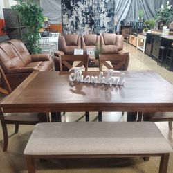 6 pc Canora  brown wood dining table set with bench(New)