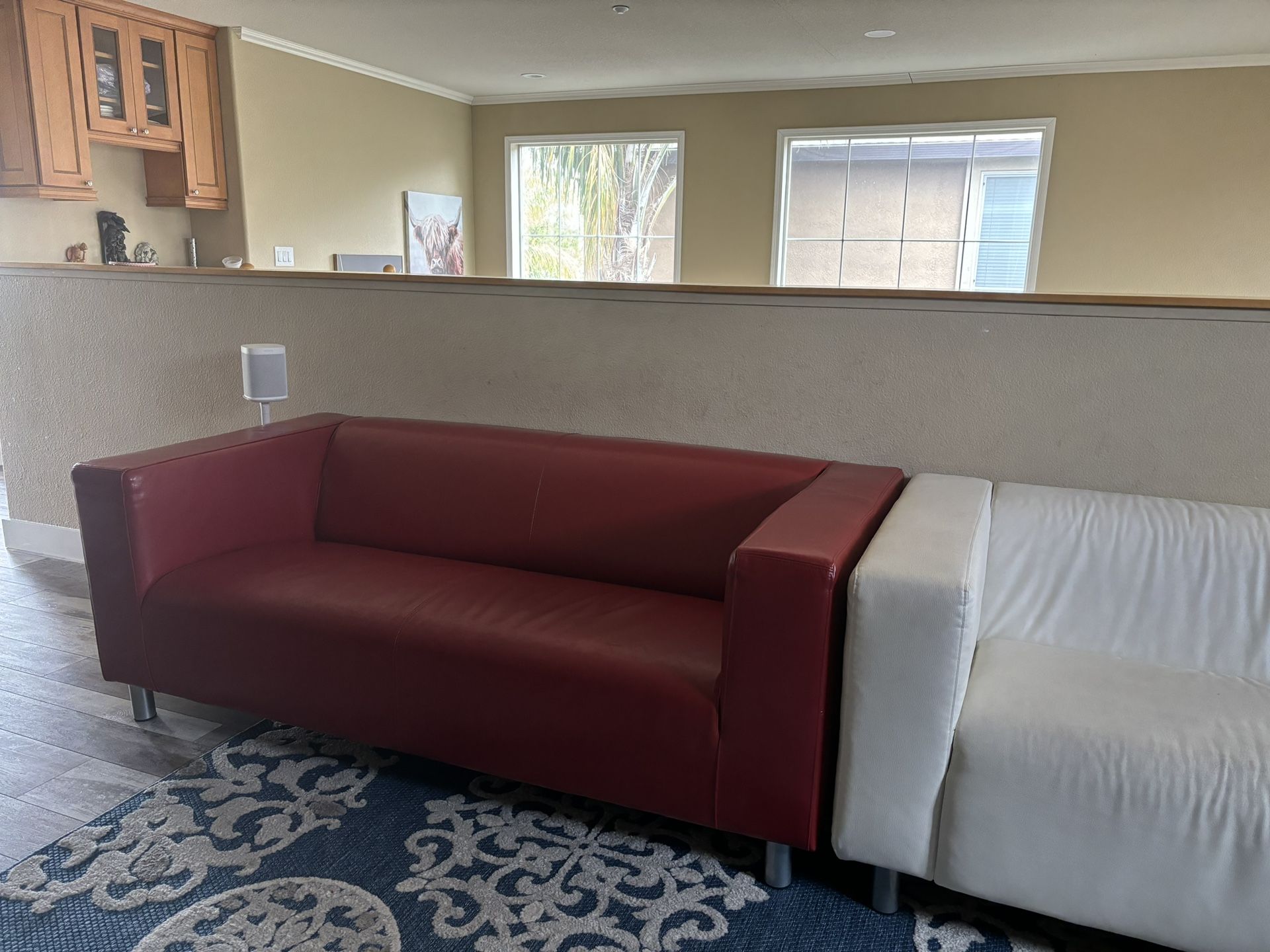 Red IKEA Klippan couch 