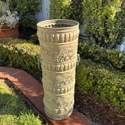  Antique French Brass Umbrella Stand Cane Holder patina Brass Ornate Vintage Vase Rare Centerpiece 