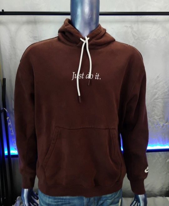 Nike Just Do It Hoodie Men’s L Maroon Heavyweight Fleece