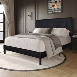 NEW IN BOX Black Cord Fabric Platform Bed Frame Available In Twin, Full Size