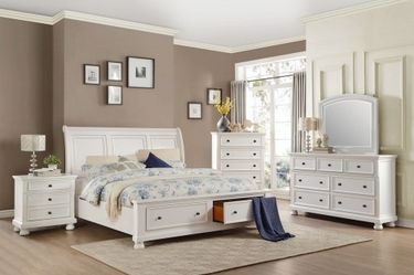 Brand new queen sleigh storage bed frame + dresser + mirror + nightstand