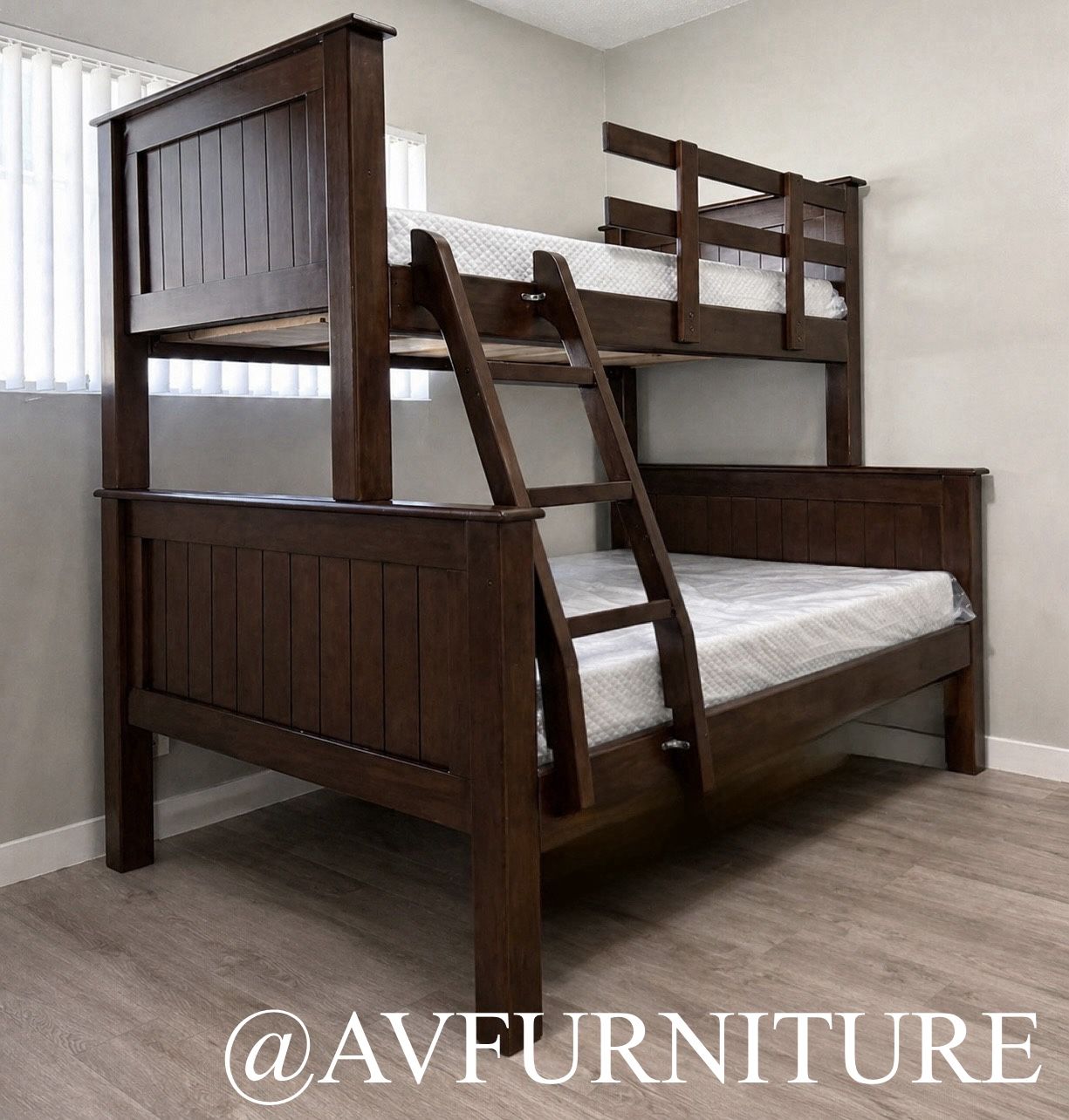 Solid Wood Bunk Bed Full Twin W 2 Mattresses Memory Foam