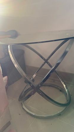 Modern Glass Side Table w Silver Legs