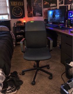 Used chair but height adjustable feature works good, rolls around good too