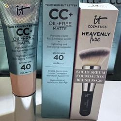 IT Cosmetics CC Cream SPF 40 Foundation in Fair & Heavenly Luxe Solid Serum Brush #29 Duo - Full Size Color Correcting Cream, Anti-Aging, Hydrating, F