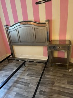 Queen Size Silver Bed Frame With Night Stand Included