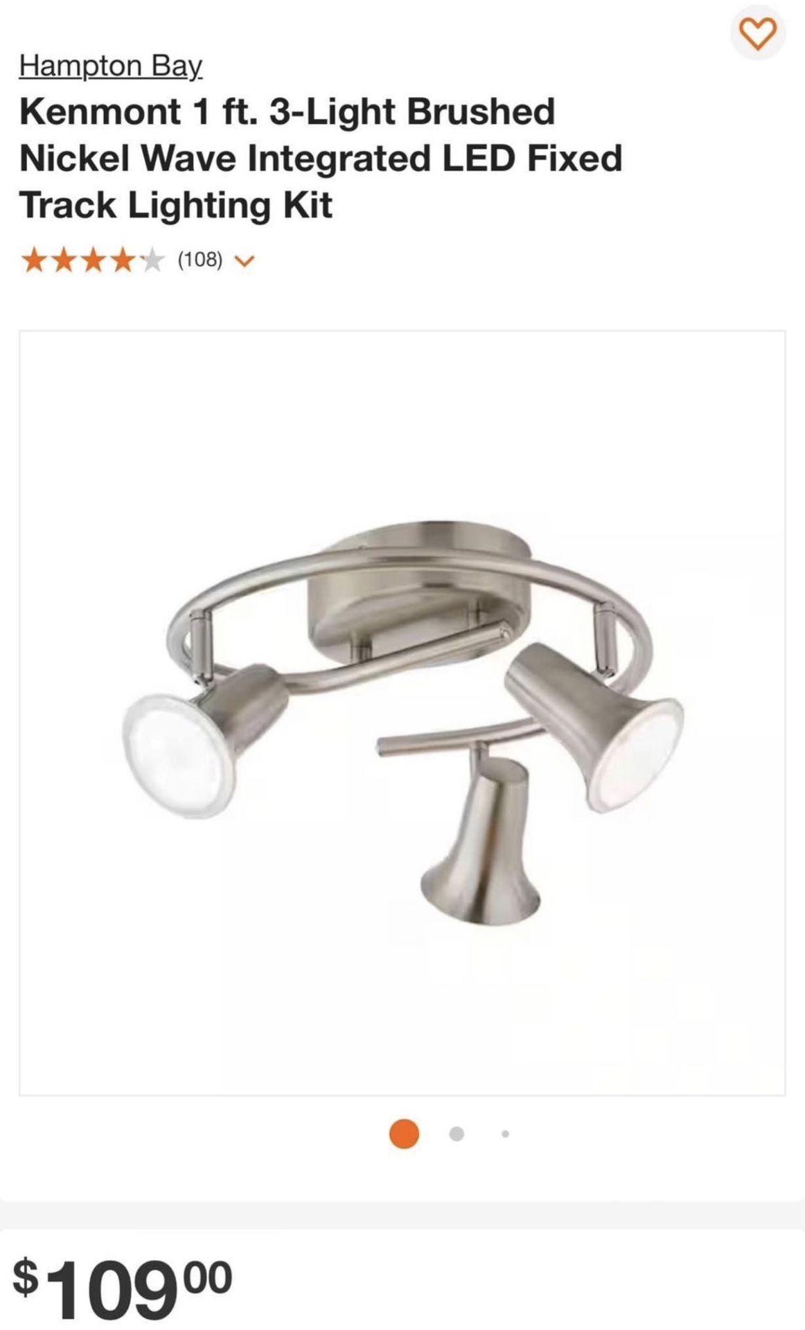 Kenmont 1 ft. 3-Light Brushed Nickel Wave Integrated LED Fixed Track Lighting Kit