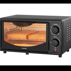 COMFEE' Toaster Oven Countertop, Small Toaster Ovens Combo 4 slice, Mini Oven for 9" Pizza, Compact Oven 2 Racks for Toast, Bake, Broil, 950W, Black, 