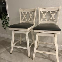 Two Barstools Off White With Grey Covers
