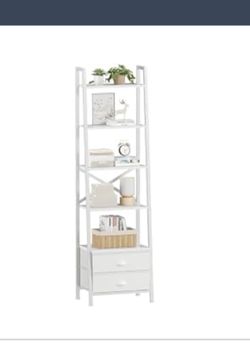 White: 4-Tier Ladder Shelf,Small Bookshelf with 2 Drawers,Vertical Bookcase Storage Rack Organizer,Display Bookshelves for Living Room,Bedroom