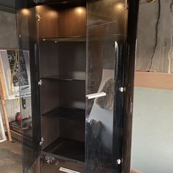 Glass Buffet With Shelves, Great Storage With Light Inside 