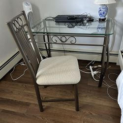 Glass Top Desk/table And Chair