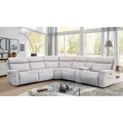 SOFA COUCH LIGHT TAUPE ZERO GRAVITY SECTIONAL SOFA POWER RECLINER CUPHOLDERS STORAGE CONSOLE