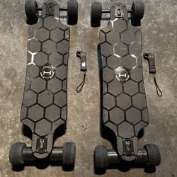 Two Halo Beast Gen 1 Electric Skateboards - Upgraded Off-Roading Wheels - Both Remotes
