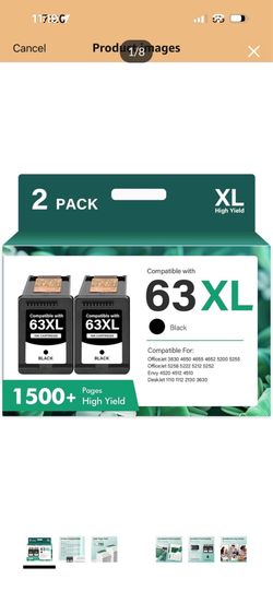 Brand New Unopened  63 63XL Black Ink Cartridge Remanufactured Replacement for HP Ink 63 XL for HP Envy 4520 OfficeJet 3 5 5 4