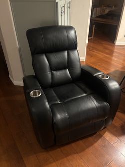 Black Leather Recliner Chair with Cup Holders
