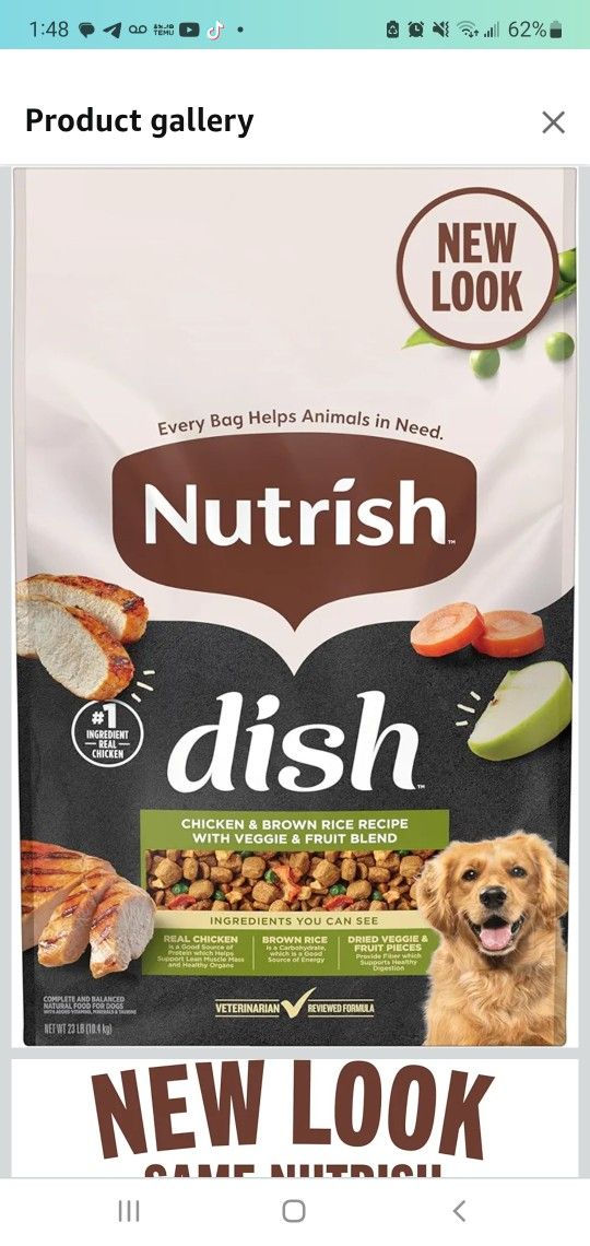 🐾 Brand New Nutrish Dish Premium Dry Dog Food – Chicken & Brown Rice with Veggies & Fruit (23 lbs)