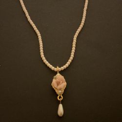 18” Pearls Necklace & Rose Pendant With Dangling Pearl,by 1928